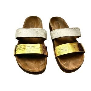 Loeffler Randall Leather Gold and White Paz Birkenstock Sandal SZ6
